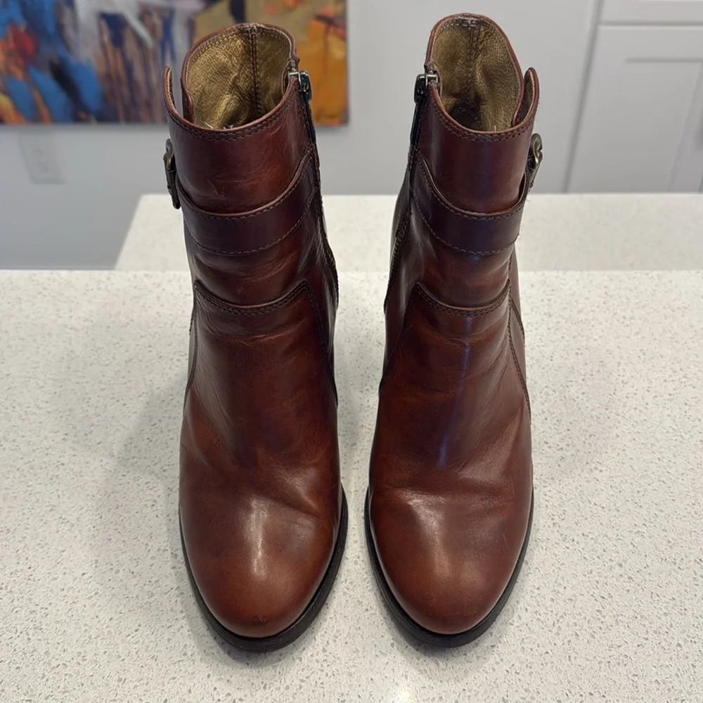 FRYE Patty Riding Bootie Redwood Leather High Heel Boots 7.5 - Picture 5 of 16
